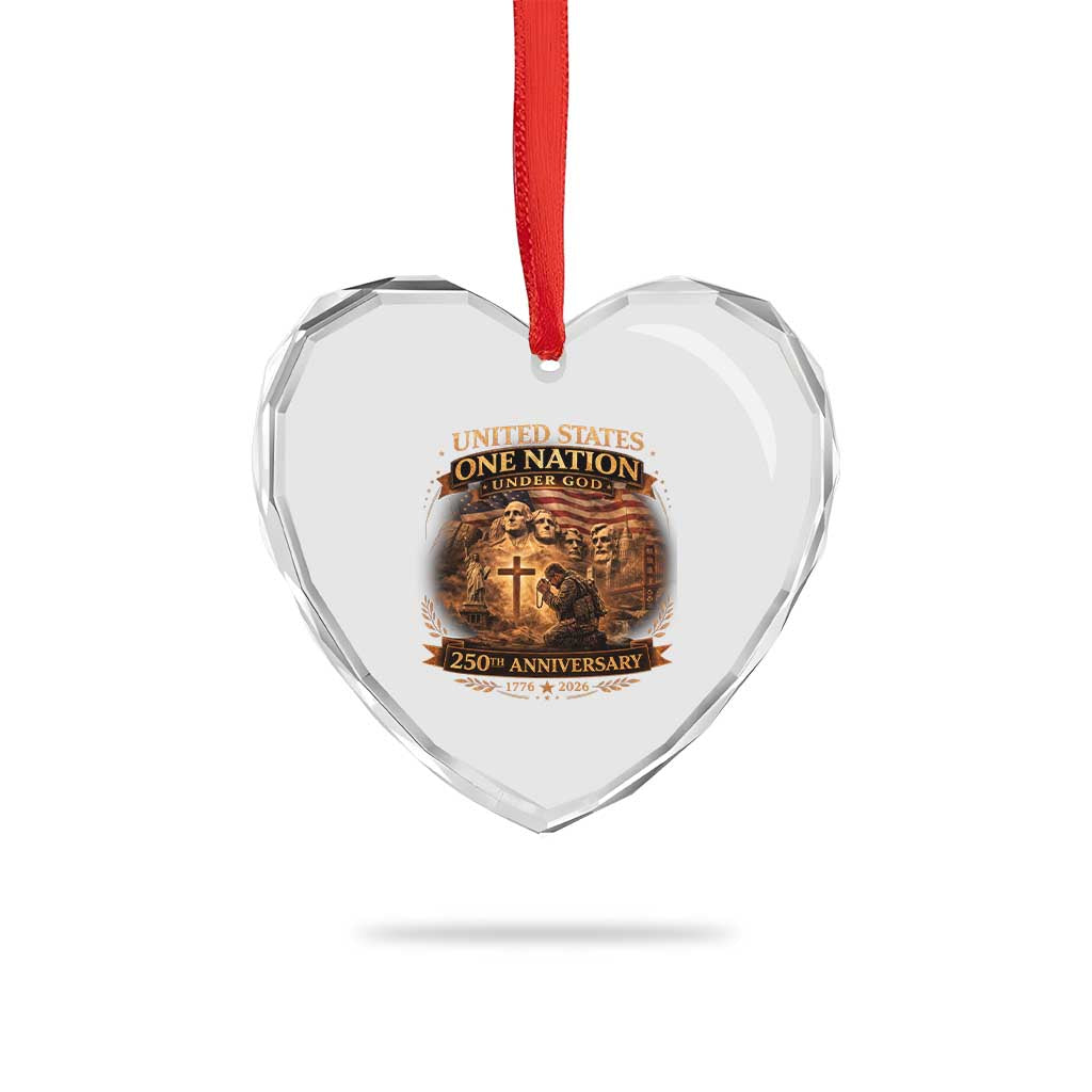 Blessings 250 Years America Heart Crystal Glass Ornament Christian Patriotic One Nation Under God Founding Fathers