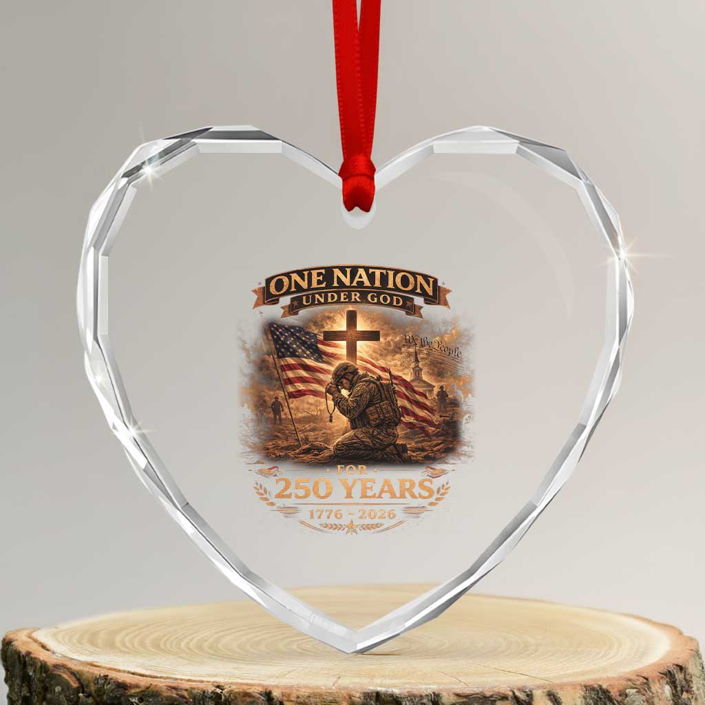 Blessings 250 Years America Heart Crystal Glass Ornament Christian Patriotic One Nation Under God US Flag