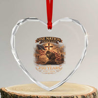 Blessings 250 Years America Heart Crystal Glass Ornament Christian Patriotic One Nation Under God US Flag
