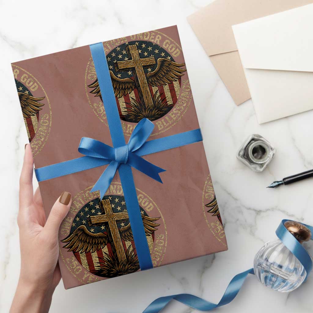 Blessings America 250 Years Wrapping Paper Roll One Nation Under God USA 250th Anniversary Patriotic Cross - Wonder Print Shop