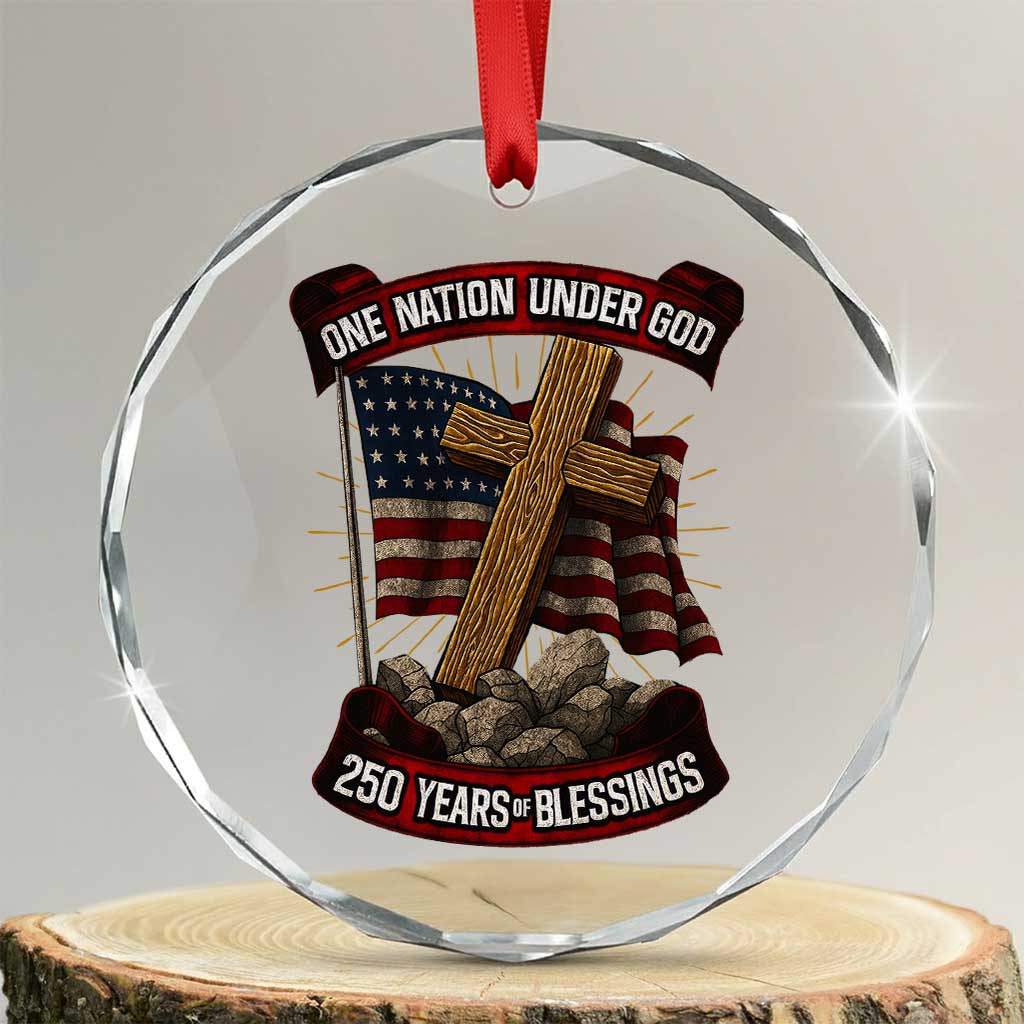 Blessings America Crystal Glass Ornament One Nation Under God USA 250th Anniversary Patriotic Christian TS10