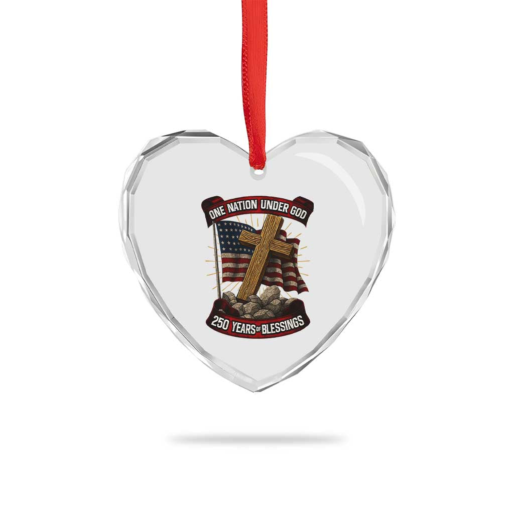 Blessings America Heart Crystal Glass Ornament One Nation Under God USA 250th Anniversary Patriotic Christian - Wonder Print Shop