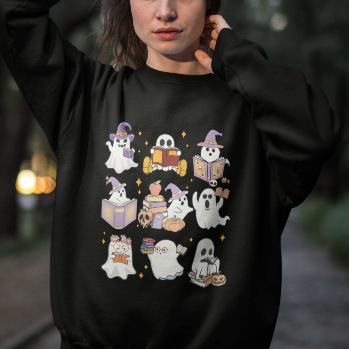Halloween Reading Sweatshirt Reading Books Boo Sheet Ghosts Teacher Librarian - Wonder Print Shop