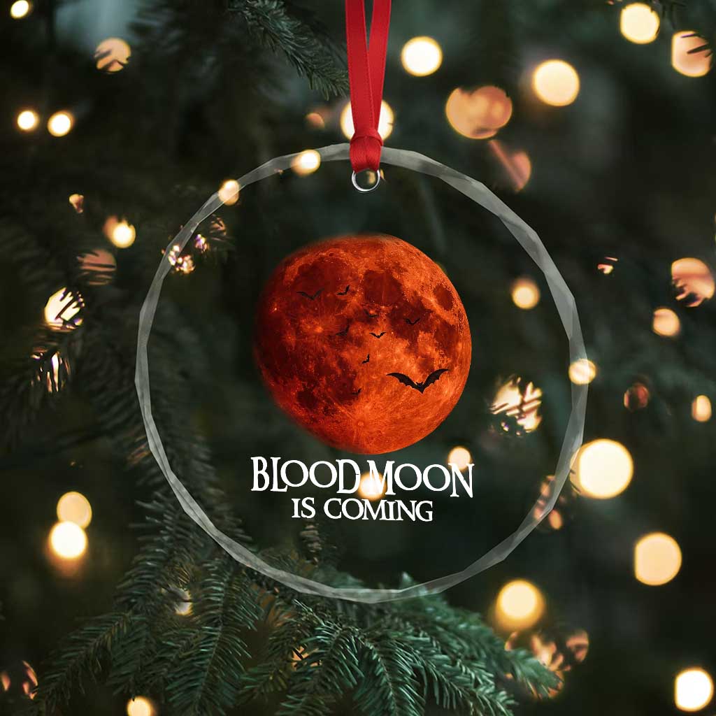 Blood Moon Is Coming Spooky Halloween Crystal Glass Ornament Flying Bats Gothic Dark Horror Graphic