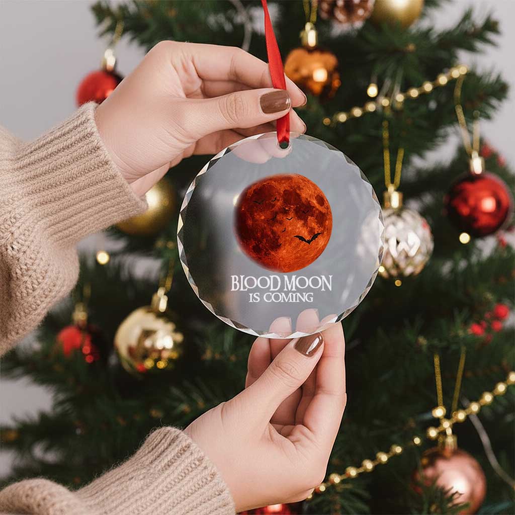 Blood Moon Is Coming Spooky Halloween Crystal Glass Ornament Flying Bats Gothic Dark Horror Graphic