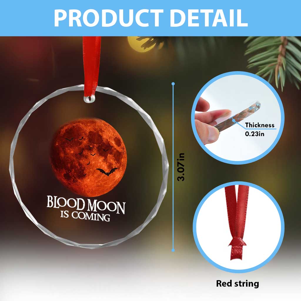Blood Moon Is Coming Spooky Halloween Crystal Glass Ornament Flying Bats Gothic Dark Horror Graphic