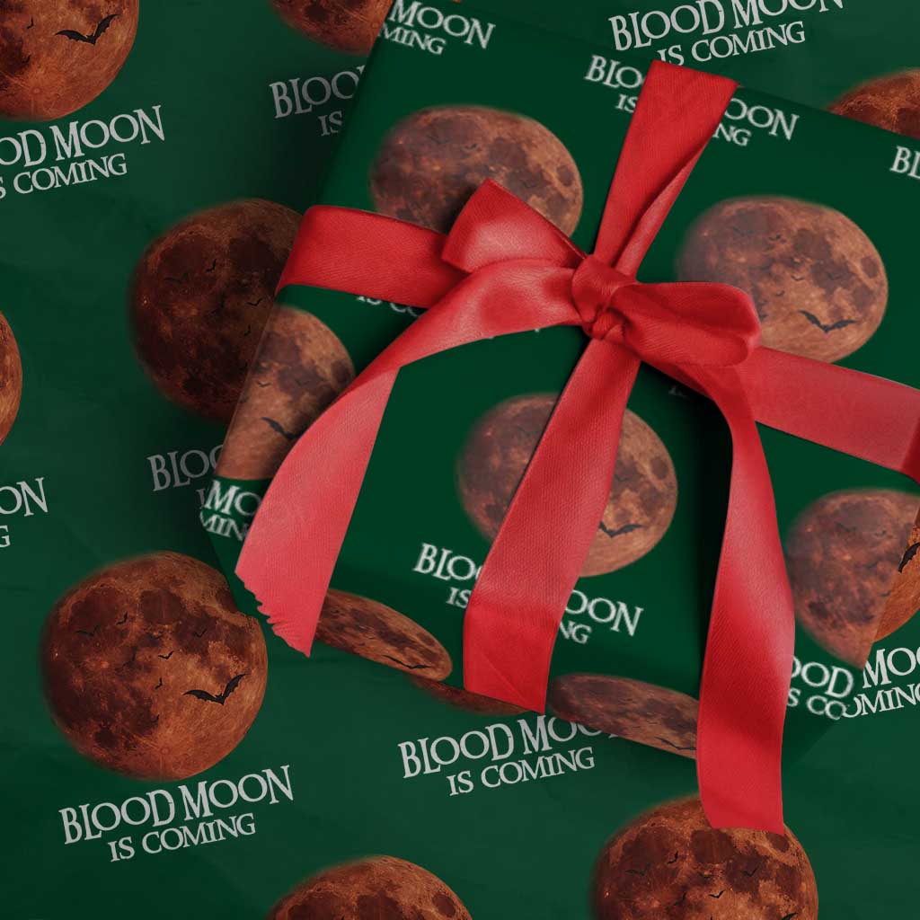 Blood Moon Is Coming Spooky Halloween Wrapping Paper Roll Flying Bats Gothic Dark Horror Graphic