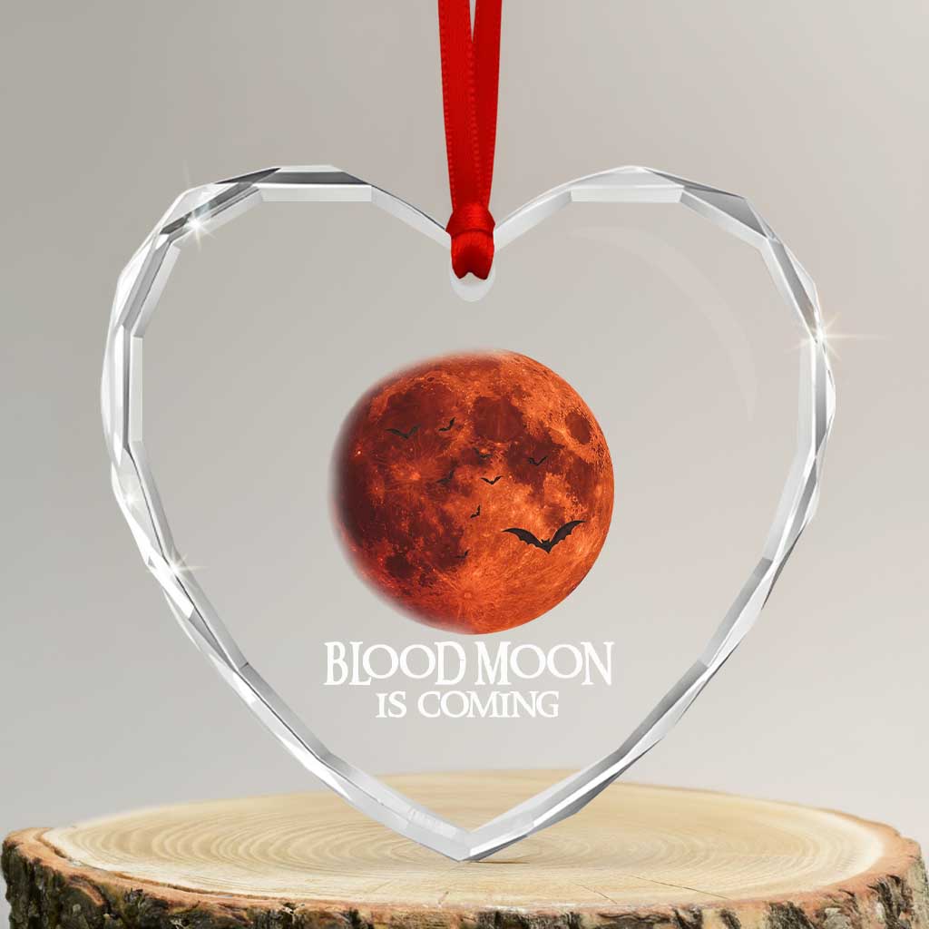 Blood Moon Is Coming Spooky Halloween Heart Crystal Glass Ornament Flying Bats Gothic Dark Horror Graphic