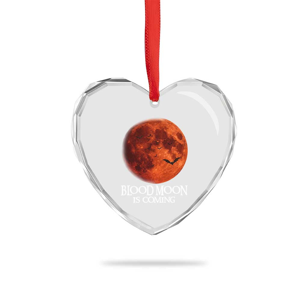 Blood Moon Is Coming Spooky Halloween Heart Crystal Glass Ornament Flying Bats Gothic Dark Horror Graphic
