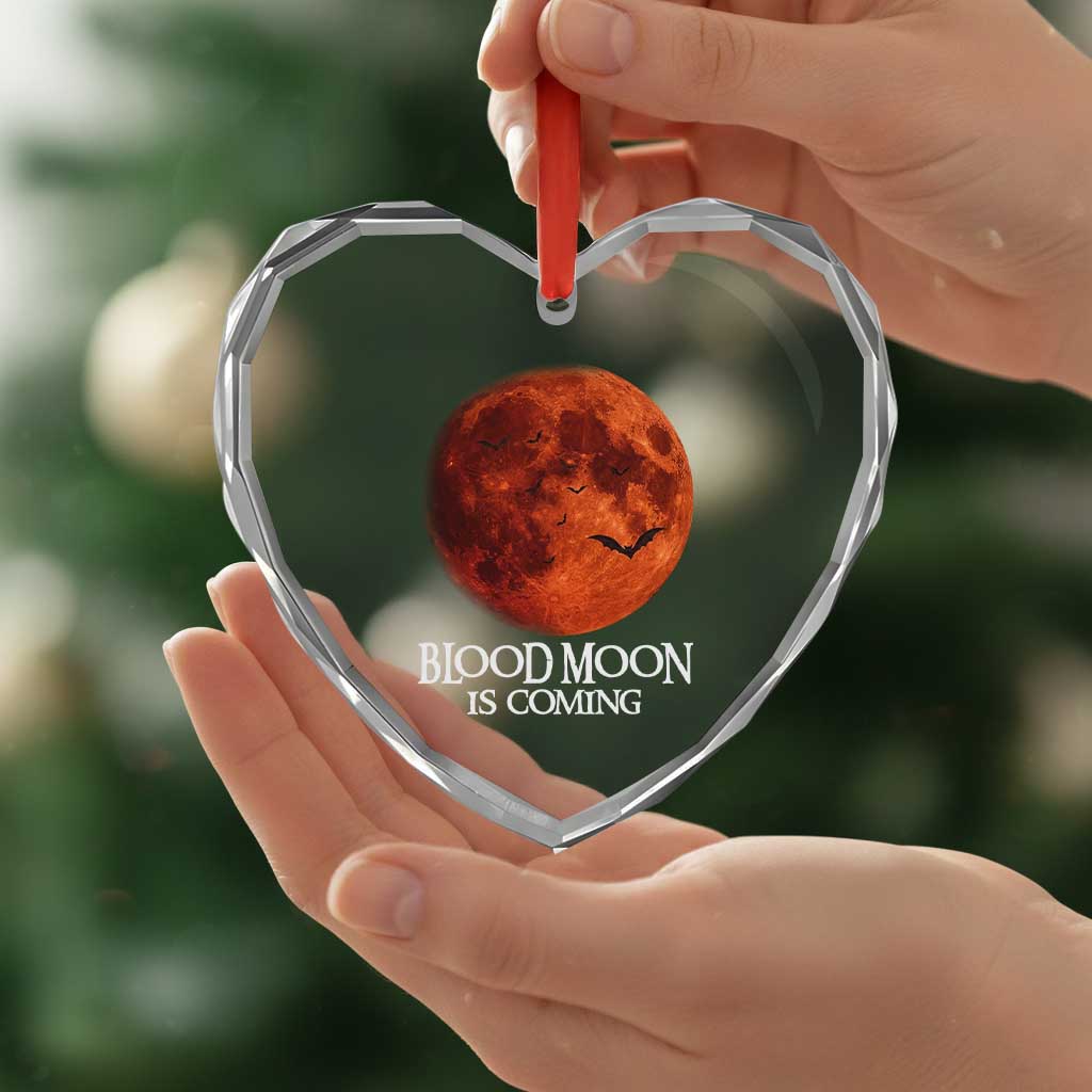 Blood Moon Is Coming Spooky Halloween Heart Crystal Glass Ornament Flying Bats Gothic Dark Horror Graphic