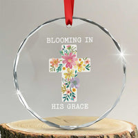 Blooming in His Grace Boho Christian Wildflower Crystal Glass Ornament Floral Cross Religious
