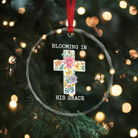 Blooming in His Grace Boho Christian Wildflower Crystal Glass Ornament Floral Cross Religious