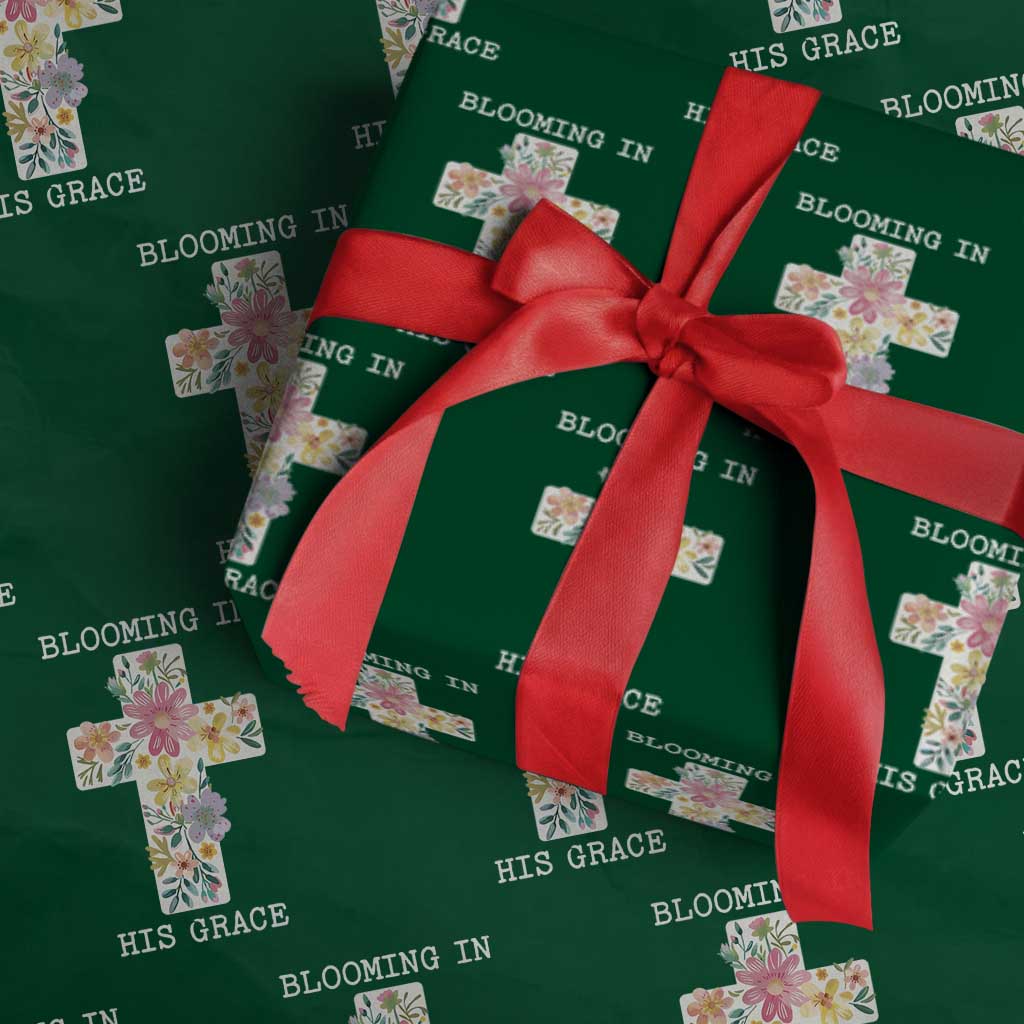 Blooming in His Grace Boho Christian Wildflower Wrapping Paper Roll Floral Cross Religious