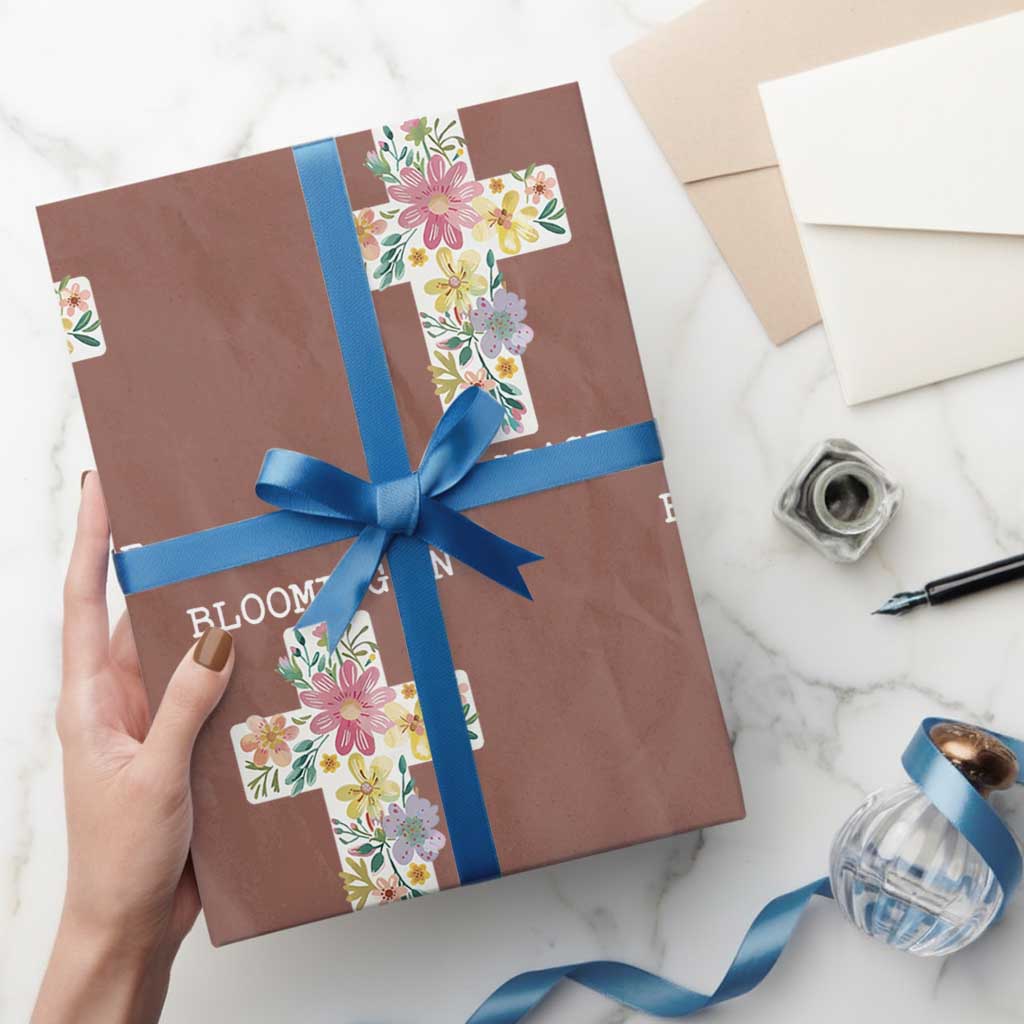 Blooming in His Grace Boho Christian Wildflower Wrapping Paper Roll Floral Cross Religious