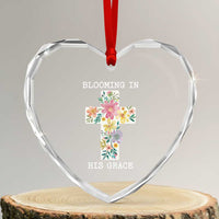 Blooming in His Grace Boho Christian Wildflower Heart Crystal Glass Ornament Floral Cross Religious