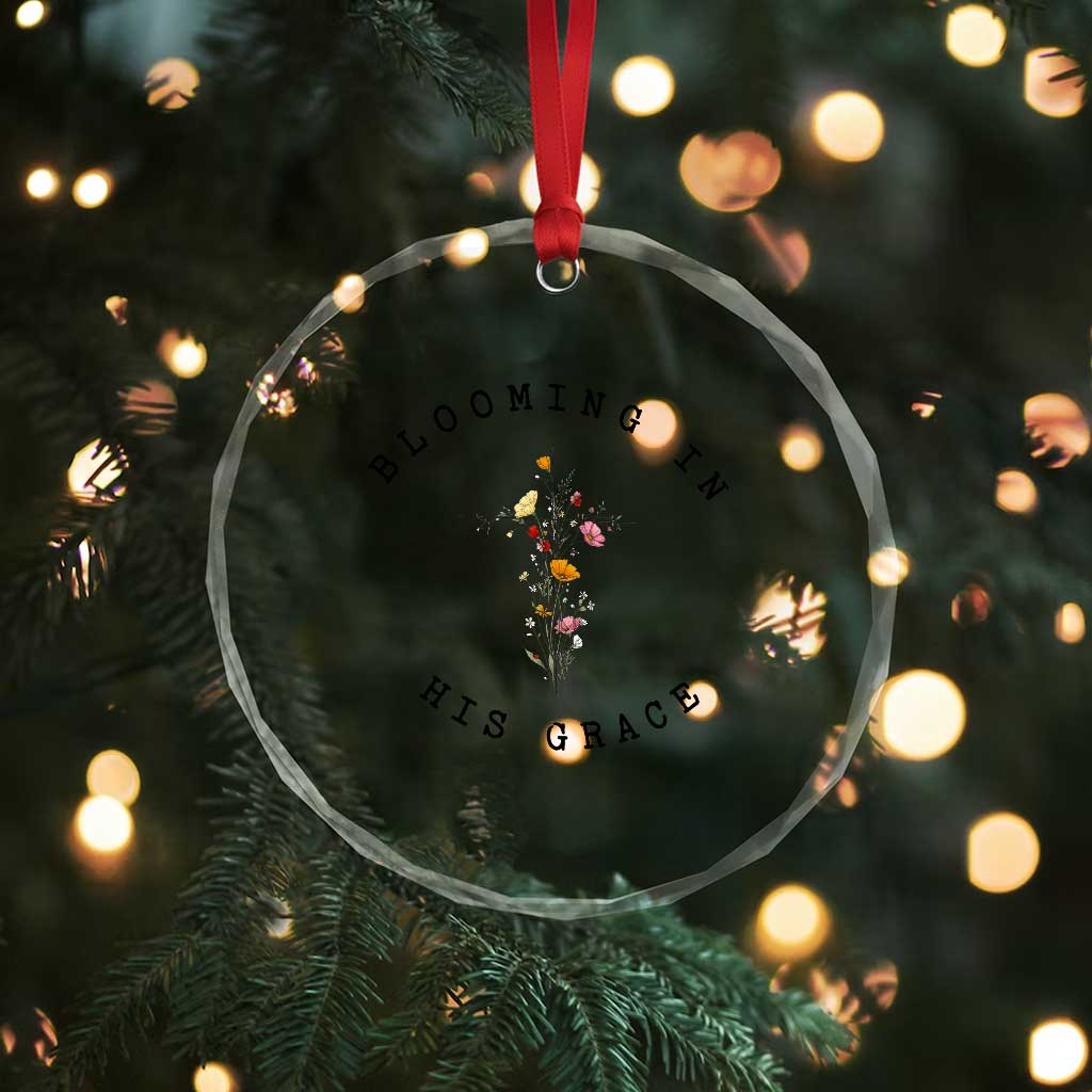Blooming in His Grace Crystal Glass Ornament Boho Wildflower Christian Faith
