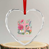 Blooming in His Grace Heart Crystal Glass Ornament Boho Wildflower Christian Faith Bible Verse