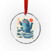 Blue Catzilla Cat Japanese Art Crystal Glass Ornament Kawaii Demon Tiger Funny Kitty Dad Gifts - Wonder Print Shop