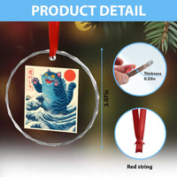 Blue Catzilla Cat Japanese Art Crystal Glass Ornament Kawaii Demon Tiger Funny Kitty Dad Gifts - Wonder Print Shop