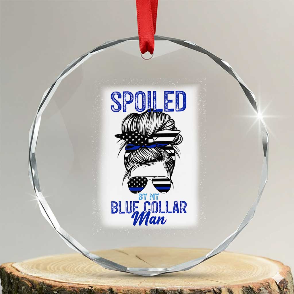 Blue Collar Wife Life Messy Bun Crystal Glass Ornament - Wonder Print Shop