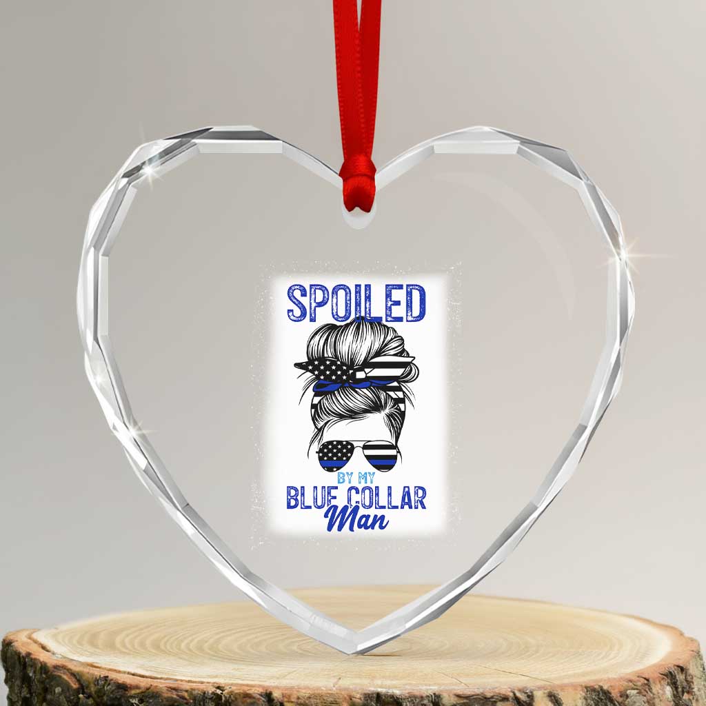 Blue Collar Wife Life Messy Bun Heart Crystal Glass Ornament - Wonder Print Shop