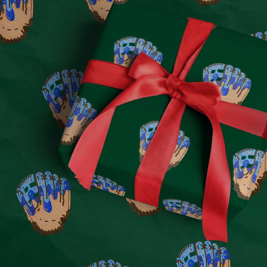 Blue Ice Cream Cone Baseball Glove Drip Wrapping Paper Roll - Wonder Print Shop