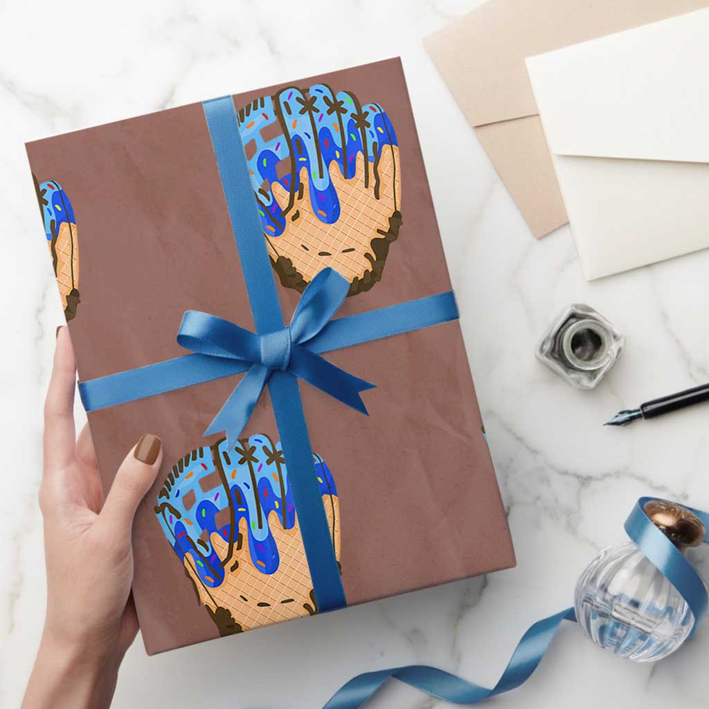 Blue Ice Cream Cone Baseball Glove Drip Wrapping Paper Roll - Wonder Print Shop