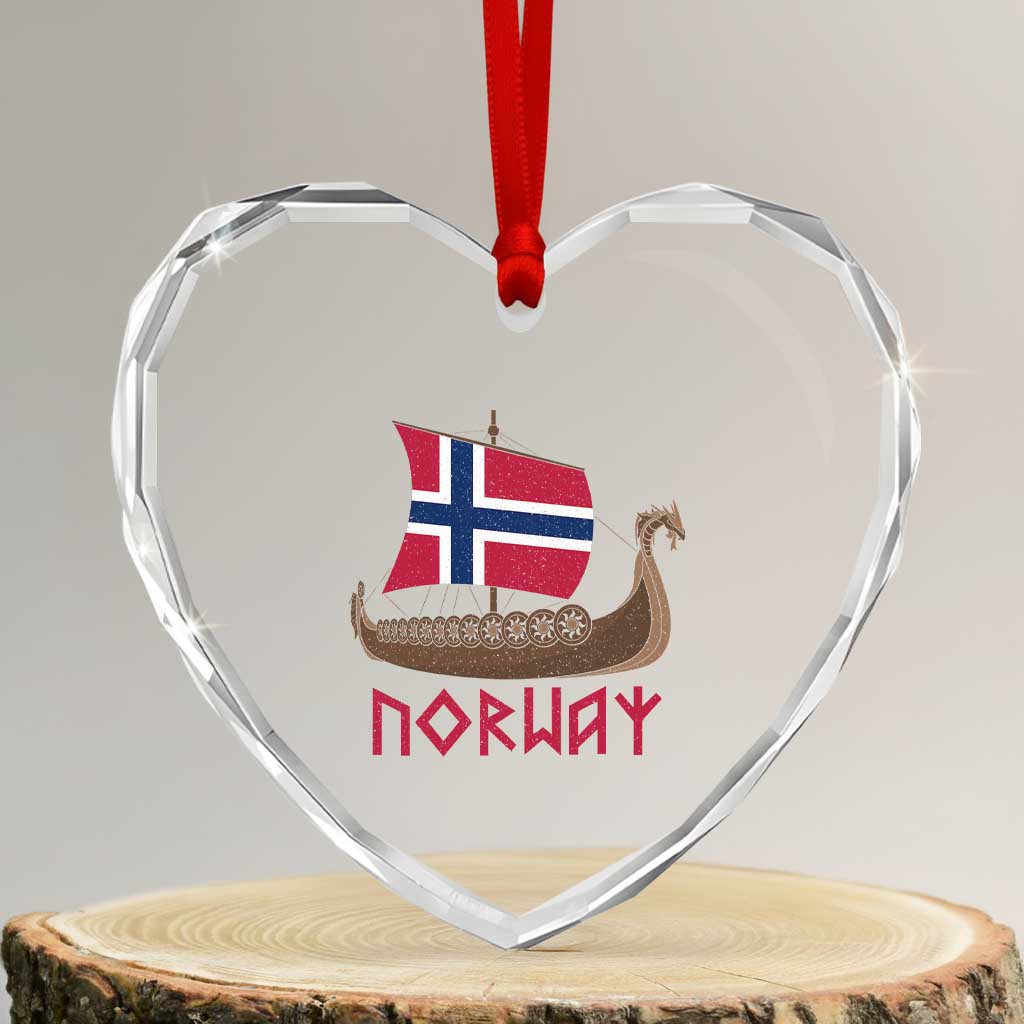 Boat Norwegian Flag Norway Viking Ship Norway Heart Crystal Glass Ornament