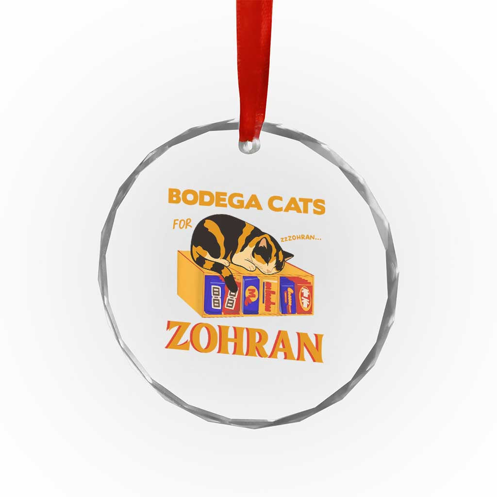 Bodega Cats for Zohran Crystal Glass Ornament New York Mamdani Supporter Mayor Cute Cat - Wonder Print Shop