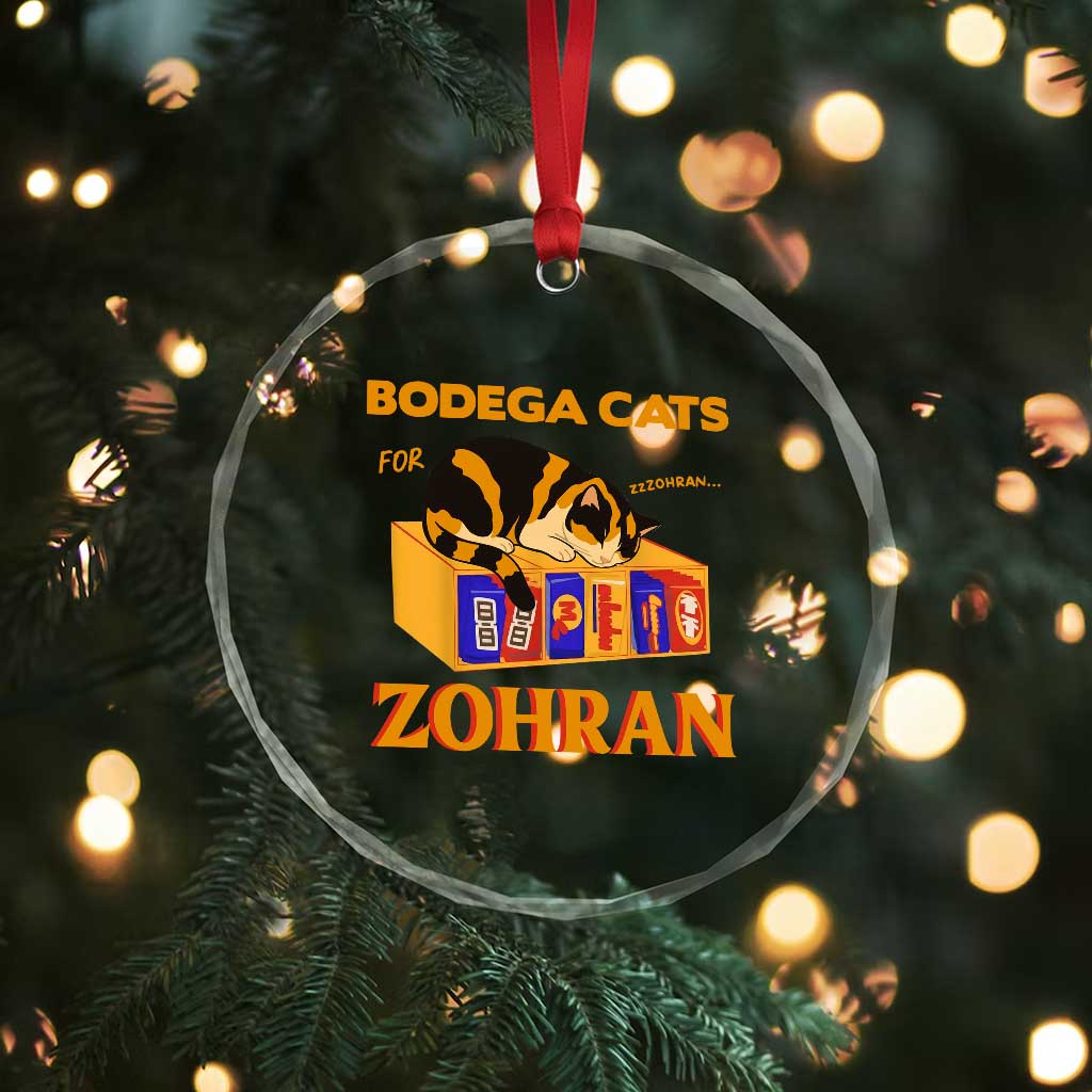 Bodega Cats for Zohran Crystal Glass Ornament New York Mamdani Supporter Mayor Cute Cat - Wonder Print Shop