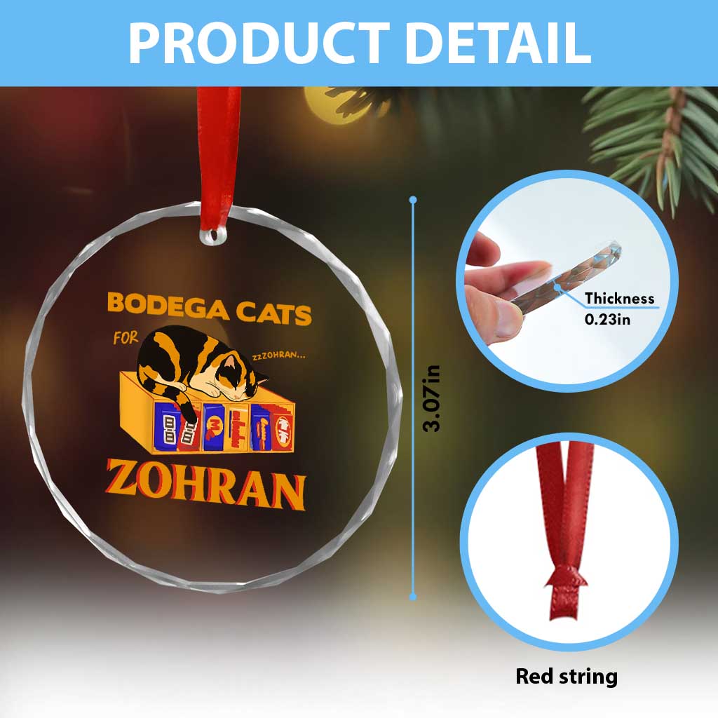 Bodega Cats for Zohran Crystal Glass Ornament New York Mamdani Supporter Mayor Cute Cat - Wonder Print Shop