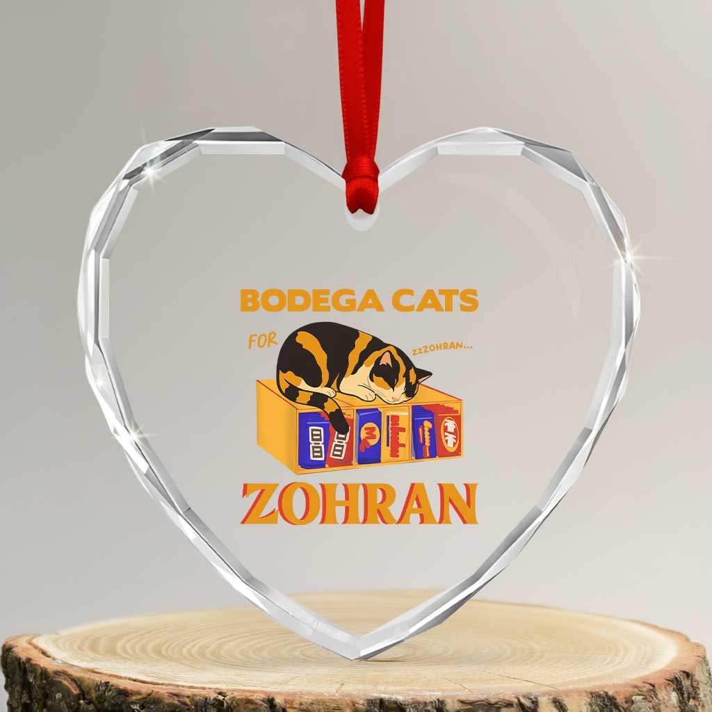 Bodega Cats for Zohran Heart Crystal Glass Ornament New York Mamdani Supporter Mayor Cute Cat - Wonder Print Shop