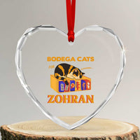Bodega Cats for Zohran Heart Crystal Glass Ornament New York Mamdani Supporter Mayor Cute Cat - Wonder Print Shop