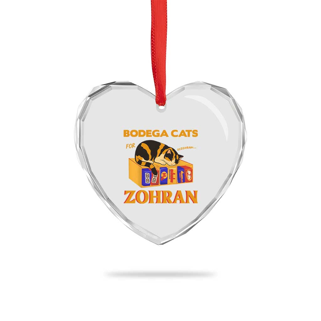 Bodega Cats for Zohran Heart Crystal Glass Ornament New York Mamdani Supporter Mayor Cute Cat - Wonder Print Shop