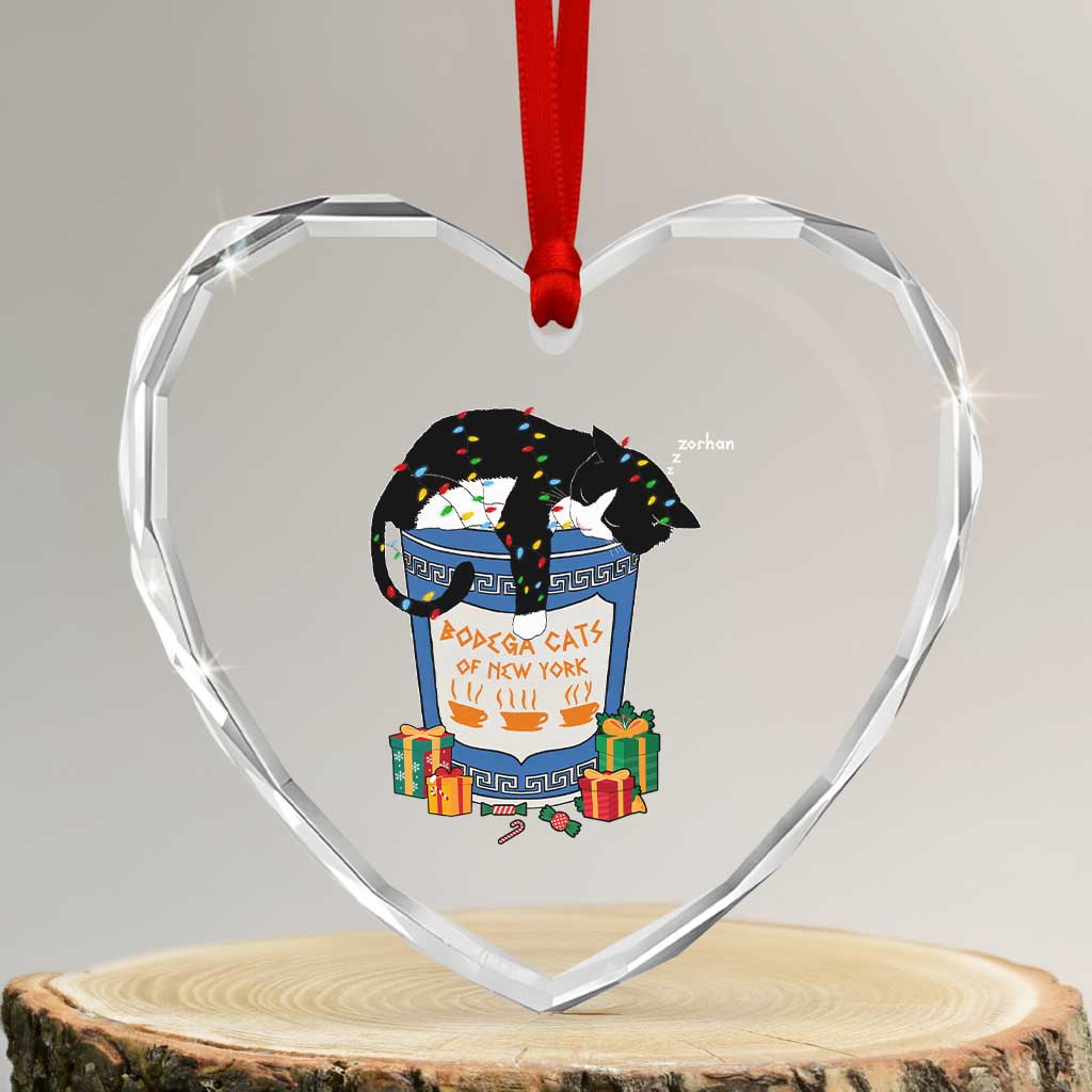 Bodega Cats of New York Heart Crystal Glass Ornament Funny Democrat Christmas - Wonder Print Shop