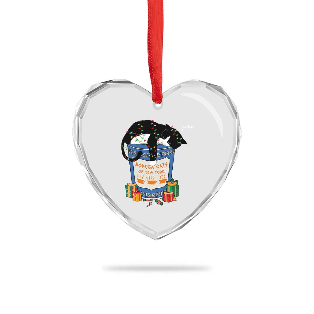 Bodega Cats of New York Heart Crystal Glass Ornament Funny Democrat Christmas - Wonder Print Shop