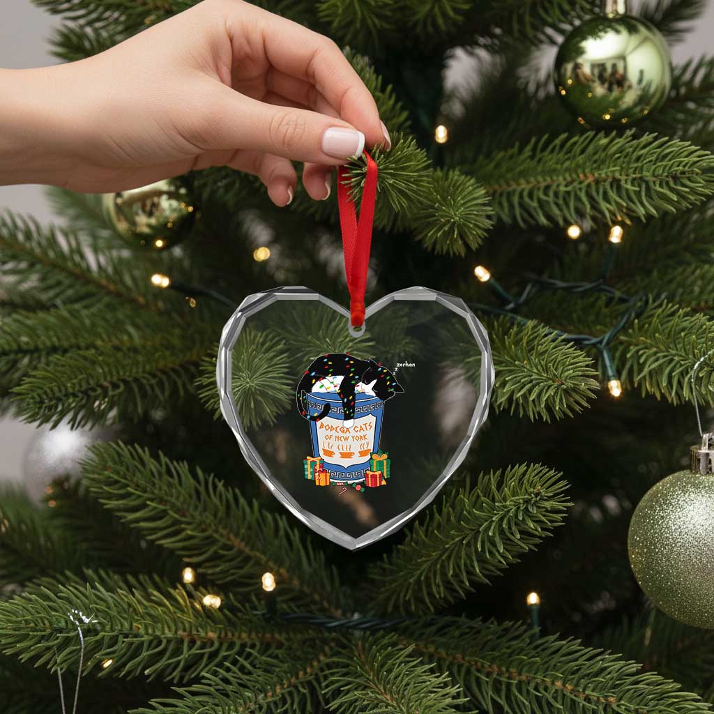 Bodega Cats of New York Heart Crystal Glass Ornament Funny Democrat Christmas - Wonder Print Shop