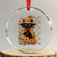 Boho Cat Wild Flowers Crystal Glass Ornament Vintage Autumn Cozy Black Cat Pumpkin Halloween