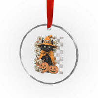 Boho Cat Wild Flowers Crystal Glass Ornament Vintage Autumn Cozy Black Cat Pumpkin Halloween