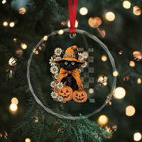 Boho Cat Wild Flowers Crystal Glass Ornament Vintage Autumn Cozy Black Cat Pumpkin Halloween