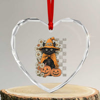 Boho Cat Wild Flowers Heart Crystal Glass Ornament Vintage Autumn Cozy Black Cat Pumpkin Halloween