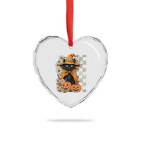 Boho Cat Wild Flowers Heart Crystal Glass Ornament Vintage Autumn Cozy Black Cat Pumpkin Halloween