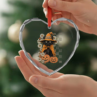 Boho Cat Wild Flowers Heart Crystal Glass Ornament Vintage Autumn Cozy Black Cat Pumpkin Halloween