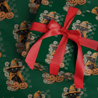 Boho Cat Wild Flowers Wrapping Paper Roll Vintage Autumn Cozy Black Cat Pumpkin Halloween