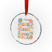 Boho Floral Christian Crystal Glass Ornament Blessed Saved By Jesus Cross Flower