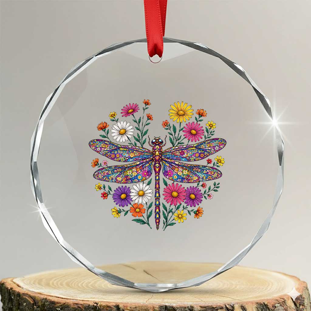 Boho Floral Spring Dragonfly Crystal Glass Ornament Colorful Mosaic Insect
