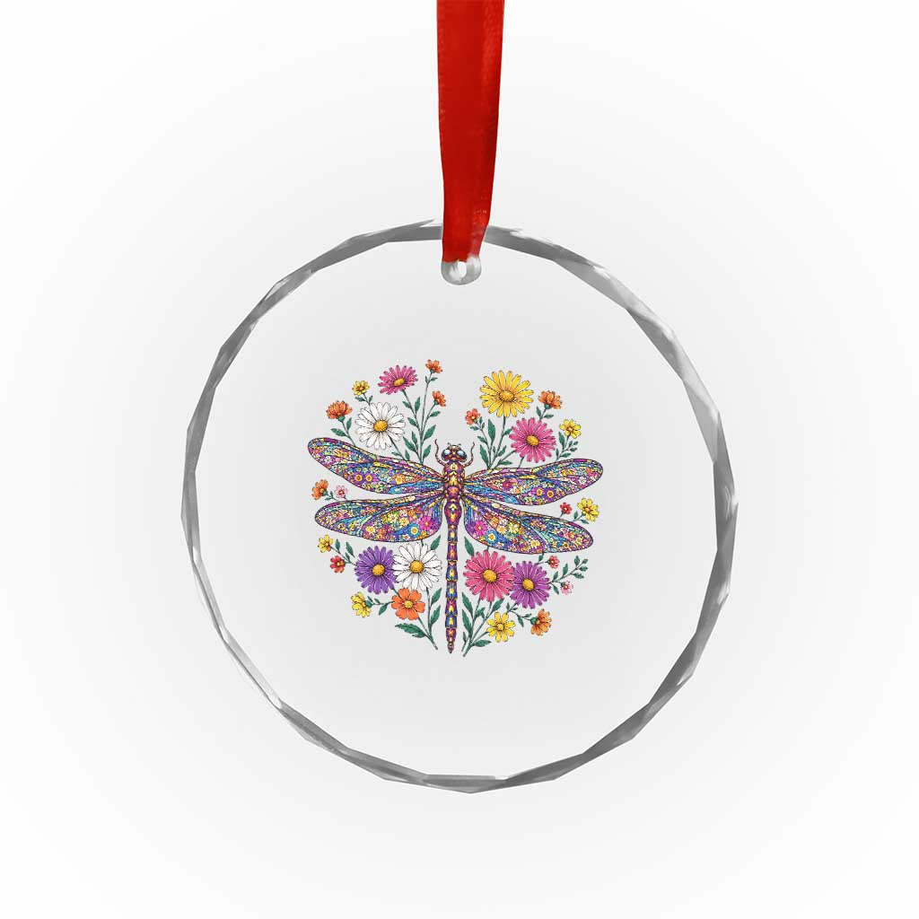 Boho Floral Spring Dragonfly Crystal Glass Ornament Colorful Mosaic Insect