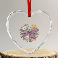 Boho Floral Spring Dragonfly Heart Crystal Glass Ornament Colorful Mosaic Insect