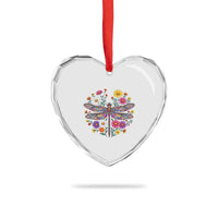 Boho Floral Spring Dragonfly Heart Crystal Glass Ornament Colorful Mosaic Insect