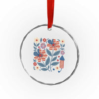 Boho Patriotic Daisy American Flag Floral Crystal Glass Ornament
